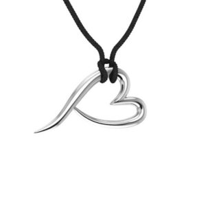 a heart pendant with chain all made of sterling silver with the ladles of love non profit heart symbol on a black rope chain.