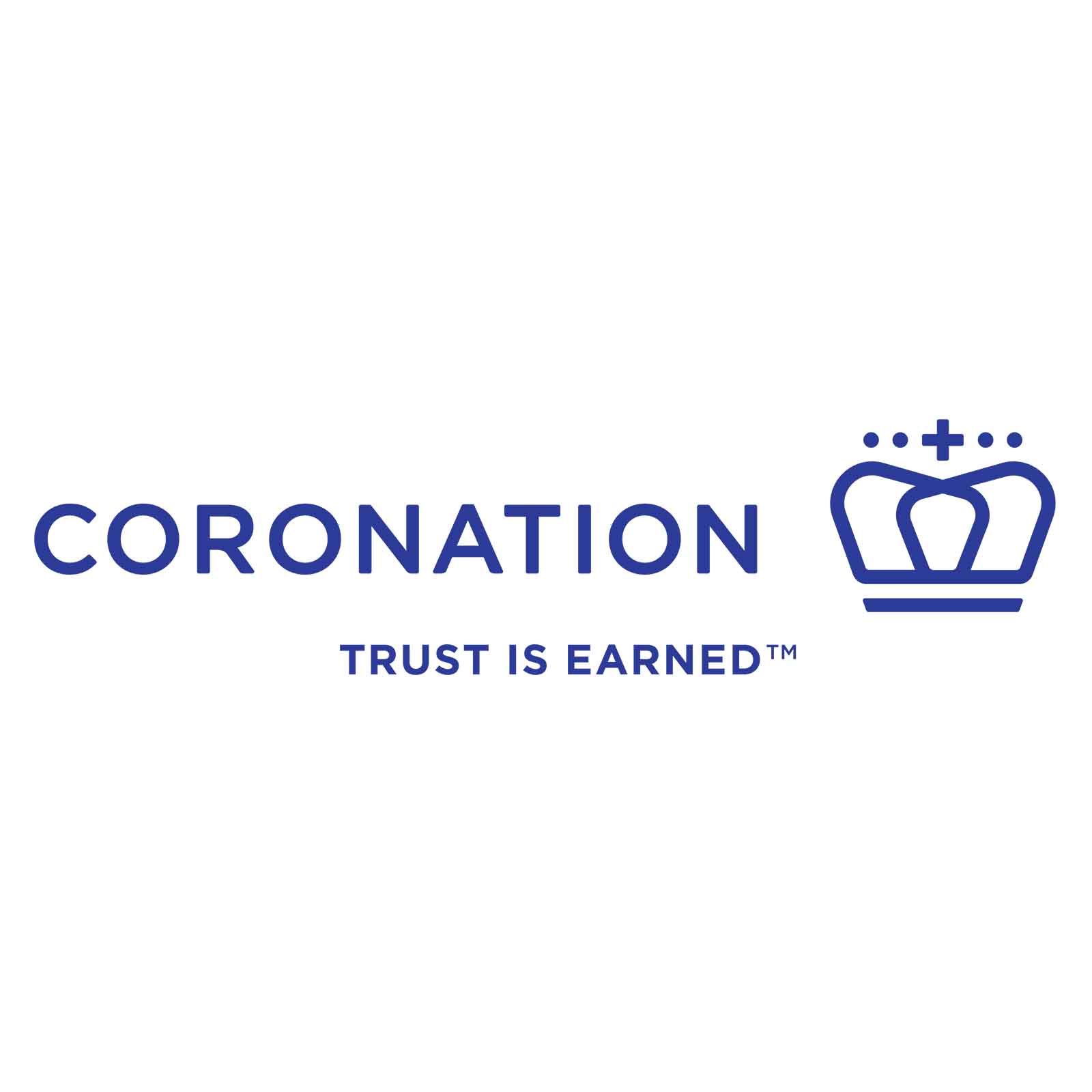 The coronation fund managers logo with a symbol of a blue crown with blue font for the partnership of the Ladles of Love Mandela Day 2021 campaign